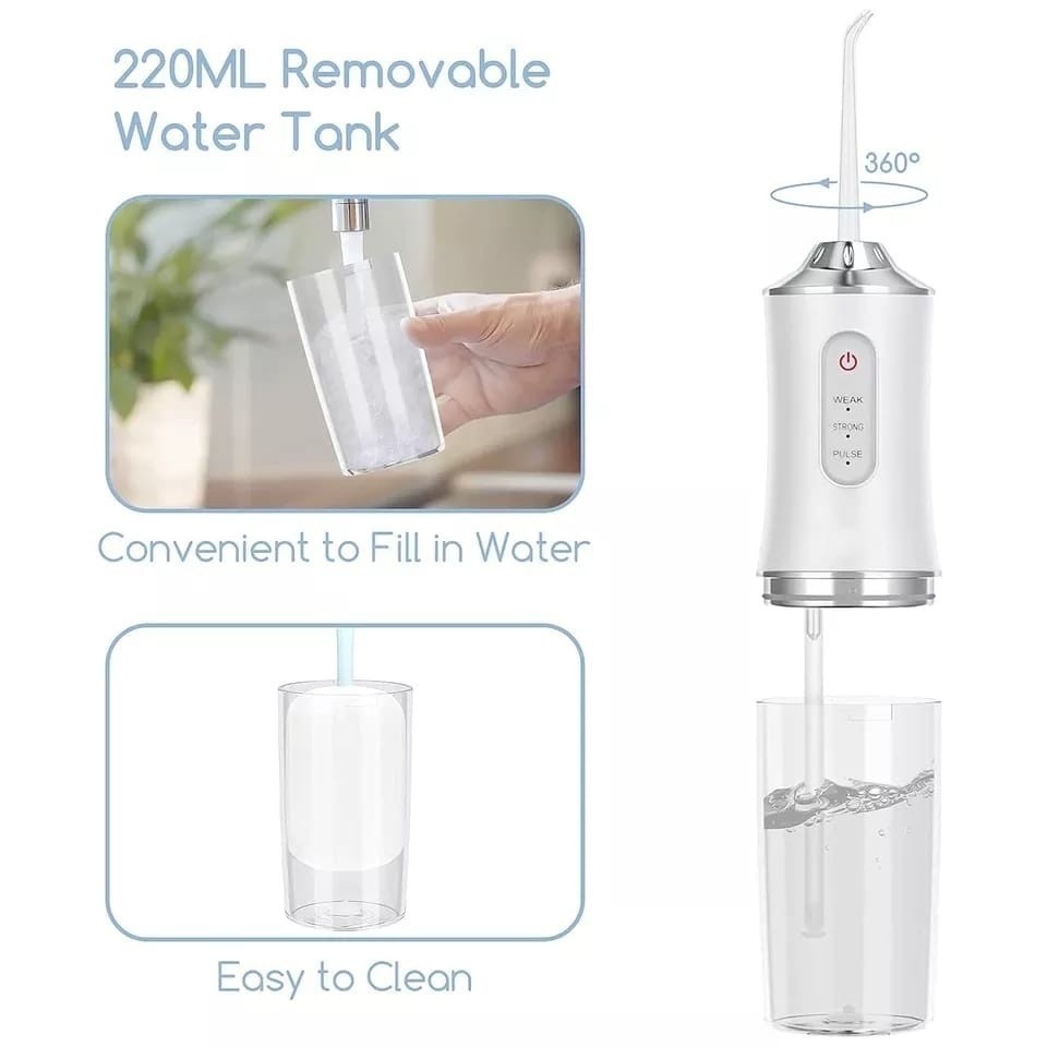 Irrigador Dental Oral Recarregavél 220ml Higiene Limpeza Bucal Portátil Limpador de Dente — imagem 2 de 2
