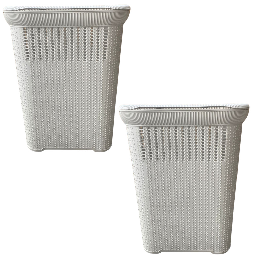 Kit 2 Cesto Telado Rattan 50 Litros Com Tampa Premium