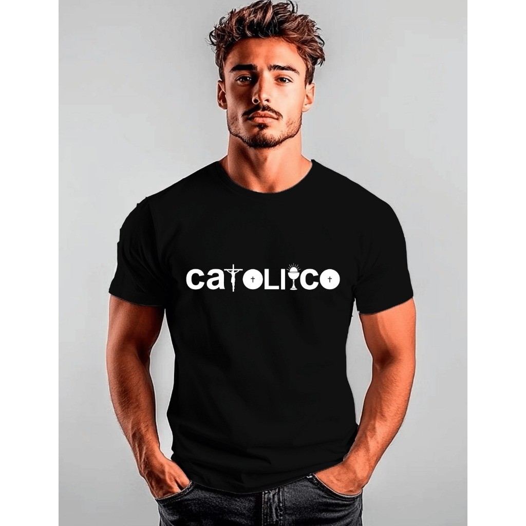 Camiseta masculina CATOLICO Cristão Religioso Missa Igreja - 100% ALGODÃO - PREMIUM Envio Imediato
