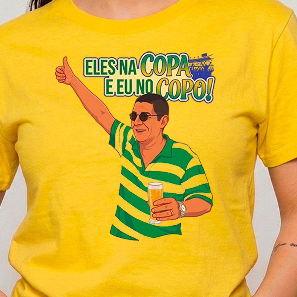 Camiseta Feminina Algodão Brasil Zeca Pagodinho Copa do Mundo 2026.