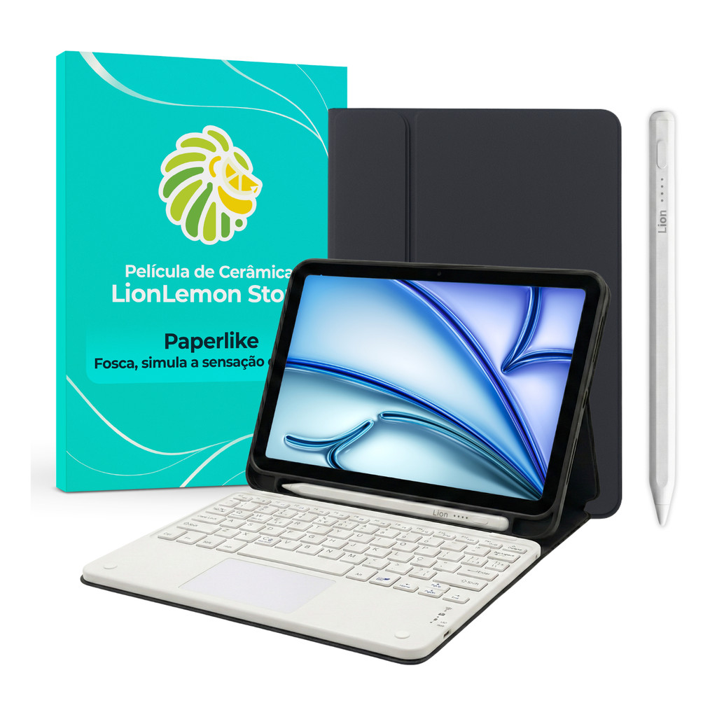 Kit Capa Preta Noir Luxe para iPad Air 11 (2024 - 2026) + Teclado TouchPad + Sma