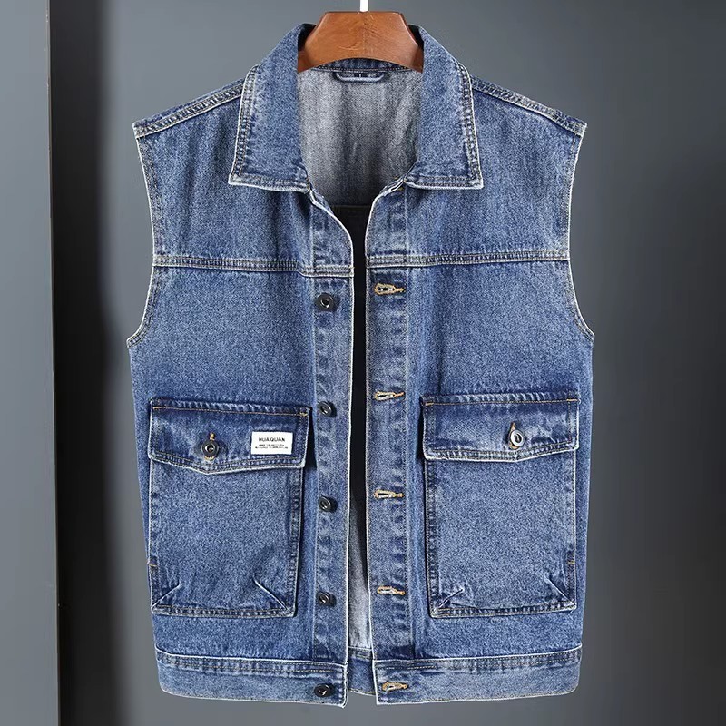 Americano Retro primavera outono Denim colete masculino resistente à sujeira resistente ao desgaste solto colete sem man