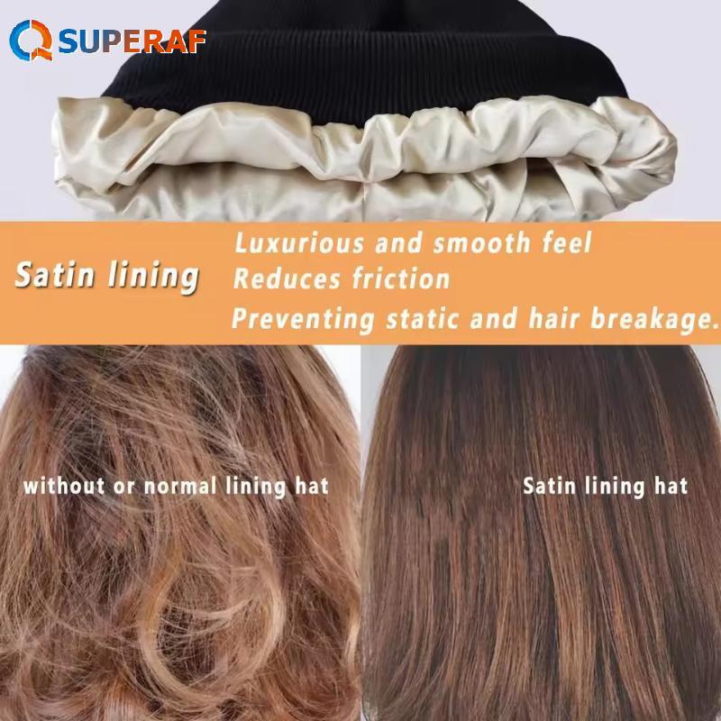 SUPERAF Gorro Antiestático Unissex Forrado De Cetim Para Mulheres Forro De Seda De Inverno Desleixado Quente Com Punho S