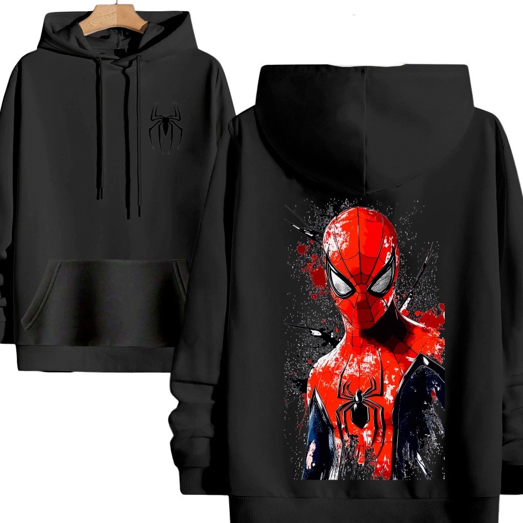 Moletom Flanelado Canguru Premium Estampado Homem Aranha Frente E Costas Tendência Unissex