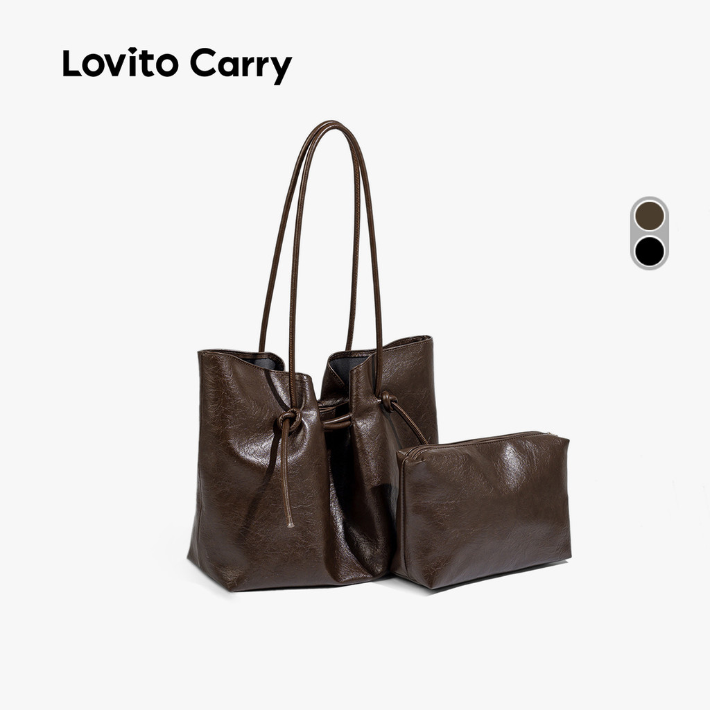 (Lovito Carry) Conjunto De 2 Bolsas De Ombro Femininas Casuais De Grande Capacidade LR27E019 em Oferta na Shopee