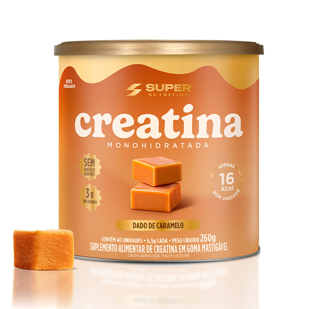 Creatina Monohidratada Super Nutrition Dado de Caramelo 260g em Oferta na Shopee