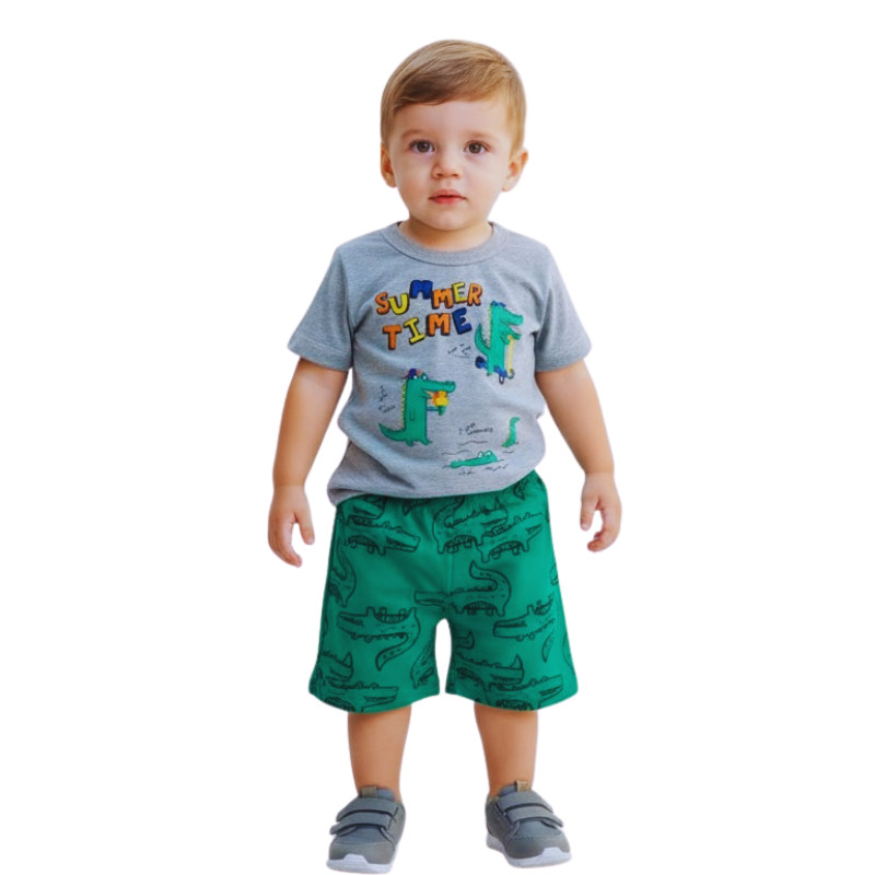 Conjunto Menino Camiseta Manga Curta Com Bermuda Moletinho