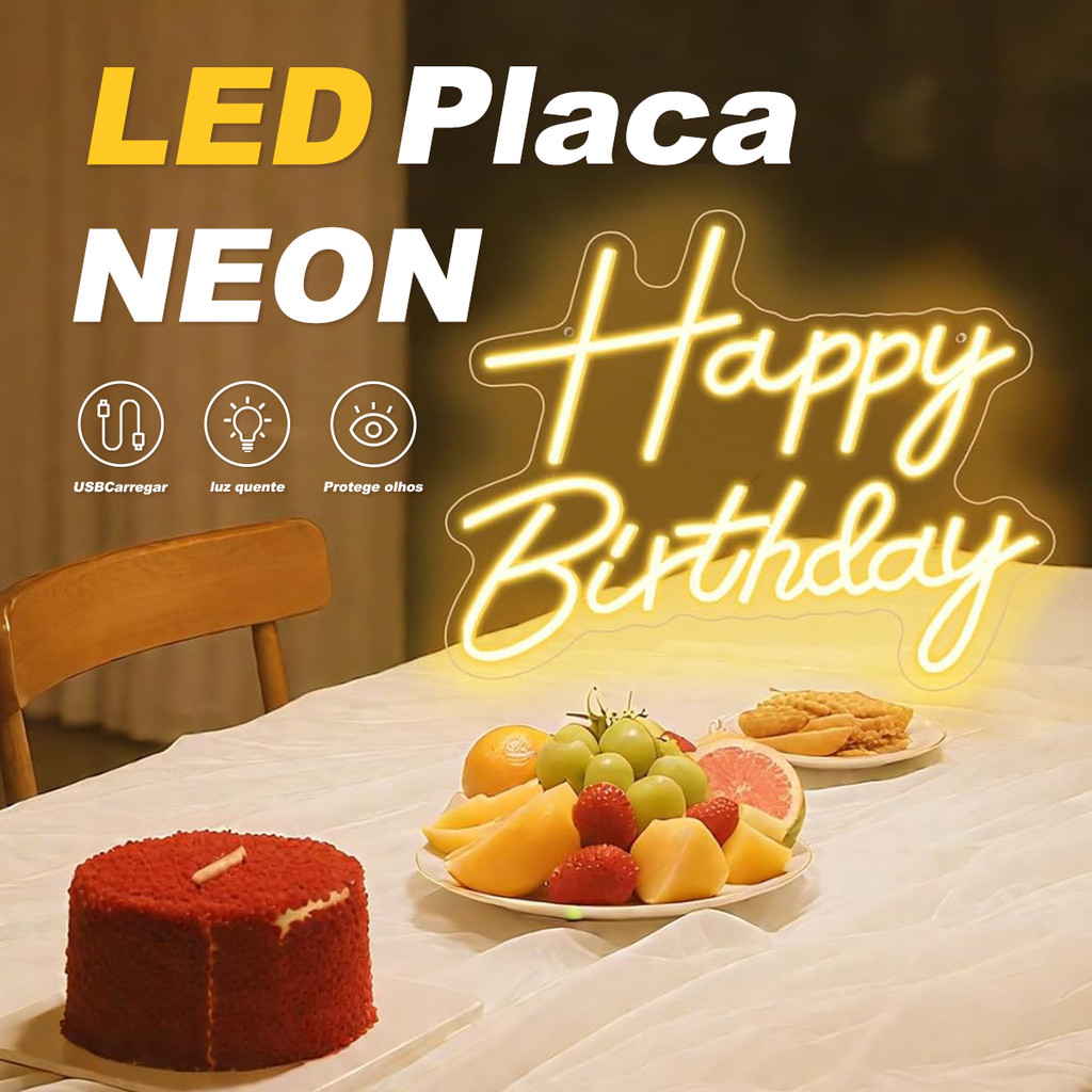 Painel de LED Neon Acrílico"Happy Birthday"Letreiro Led Neon AniversárioLuz Decorativa para FestaDecoração de Aniversári