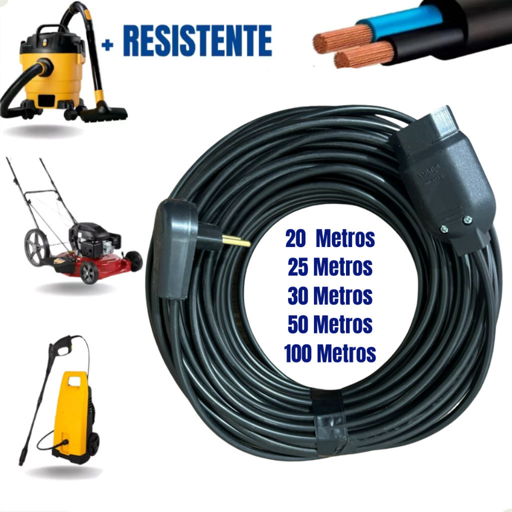 Extensão Elétrica Grande 20/25/30/50/ Metros Reforçada 10/20a