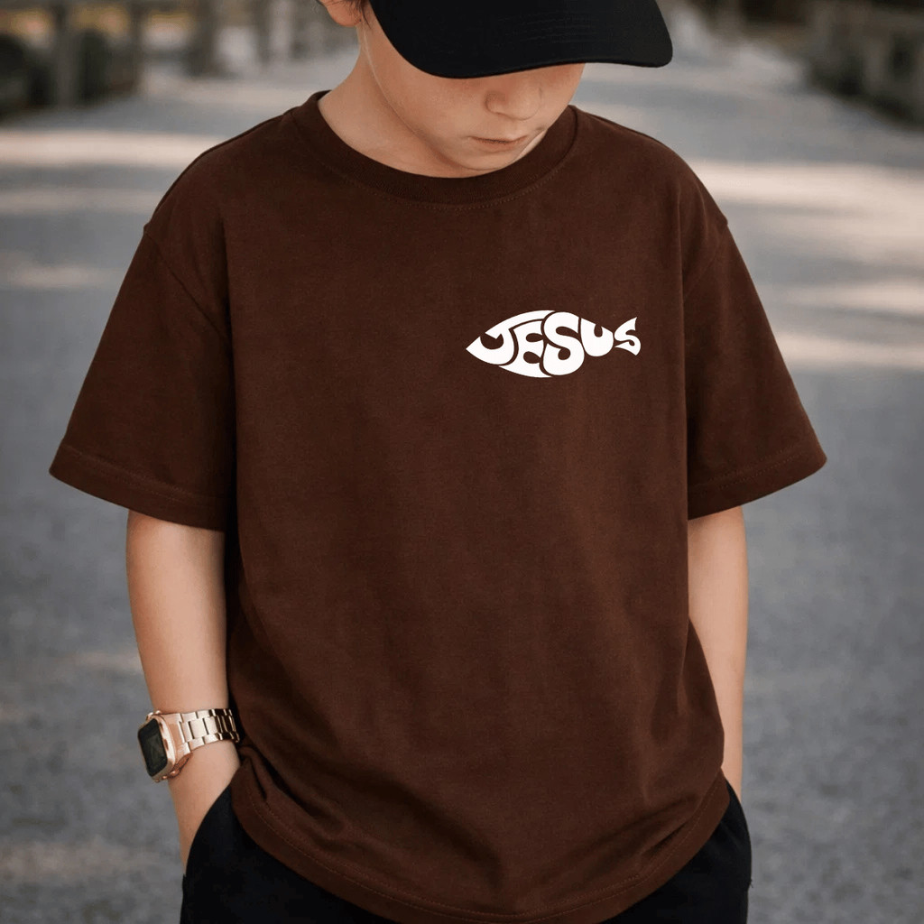 Camiseta Infantil e Juvenil Peixe Jesus 100% Algodão Premium Criança Personalizada Unissex Blusa Camisa