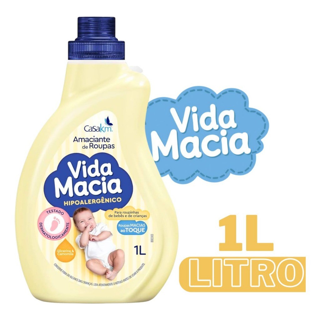 Casa Km  Amaciante Vida Macia Baby e Kids  Roupas Perfumadas Bebê Glicerina & Camomila 1L