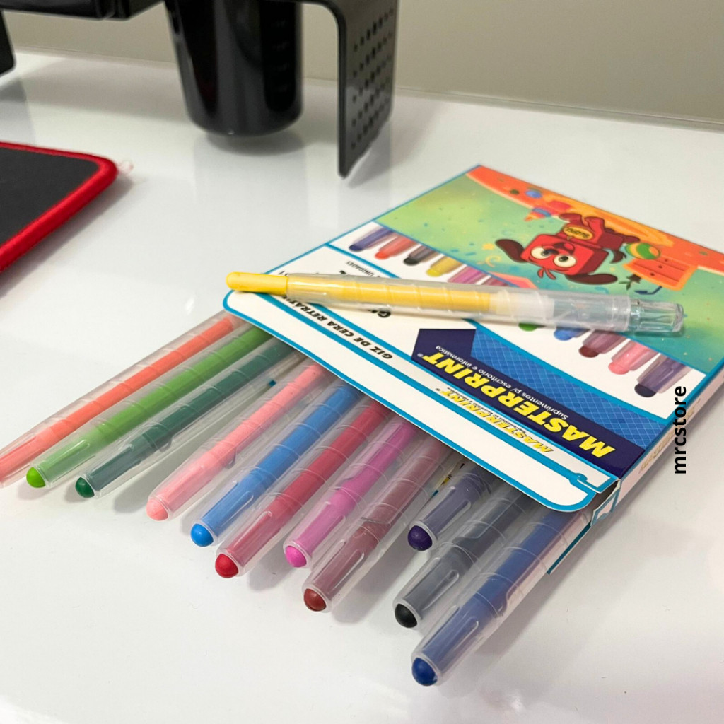 Giz de Cera Retrátil 12 Cores Escolar Infantil Atóxico Cores Vibrantes Para Desenho em Oferta na Shopee