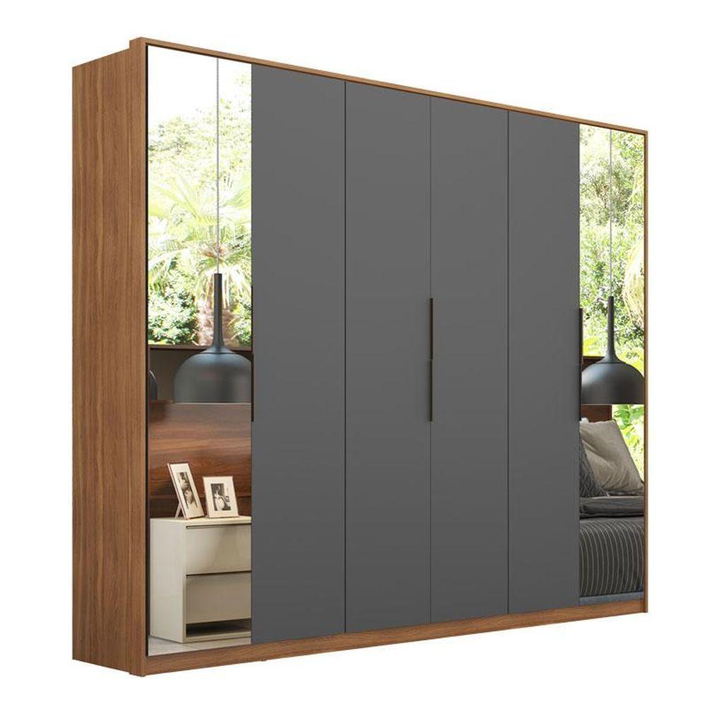 Guarda Roupa Casal Atrice D66012k 6 Portas 2 Portas Em Espelho Amendola Grafito - Demartêz