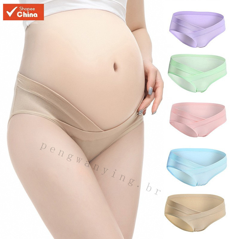 Calcinha de Maternidade de Cintura Baixa em Seda Gelada Elástica 6IBC