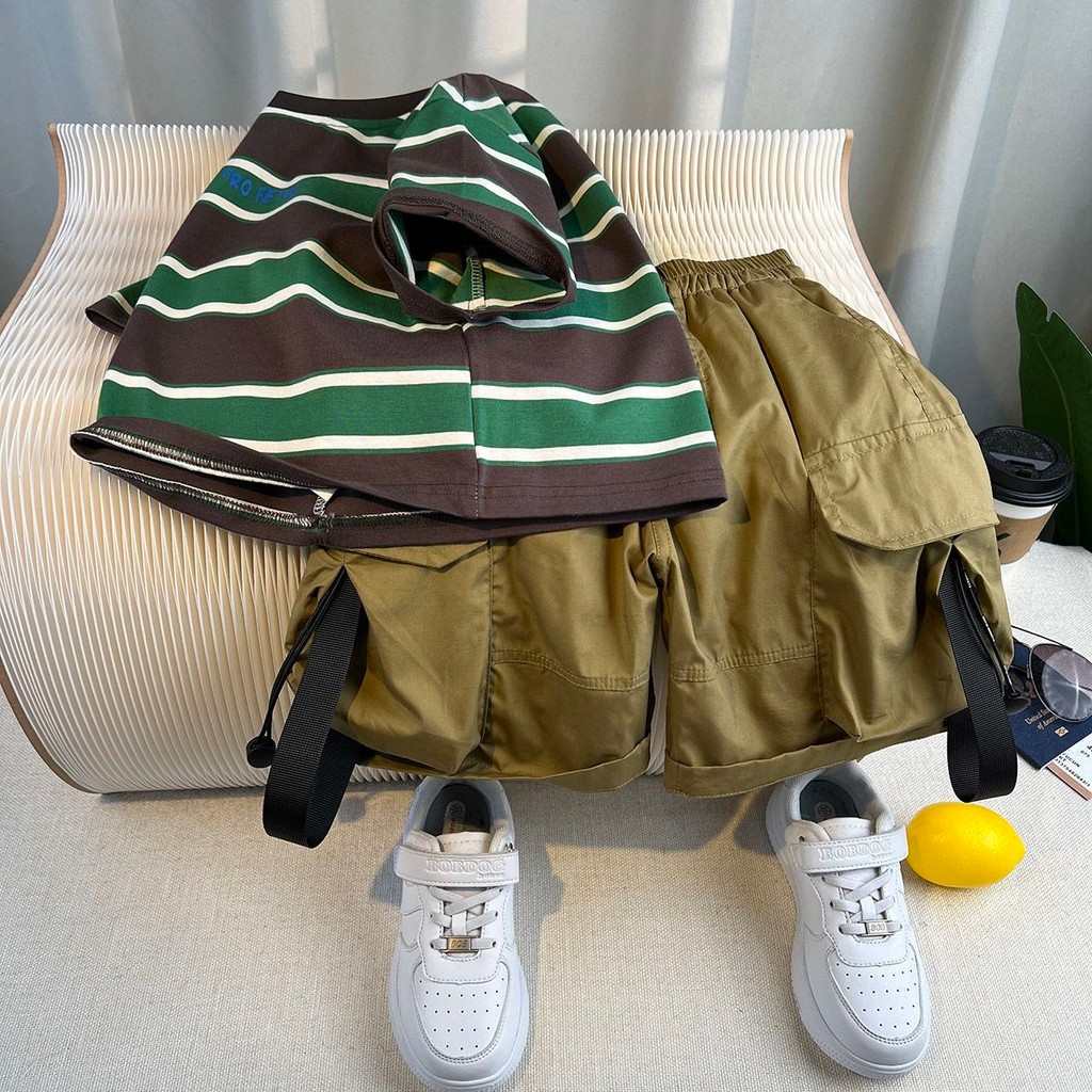 Crianças roupas infantis meninos ternos bonito crianças listrado de manga curta roupas de verão do bebê roupas finas#童装男