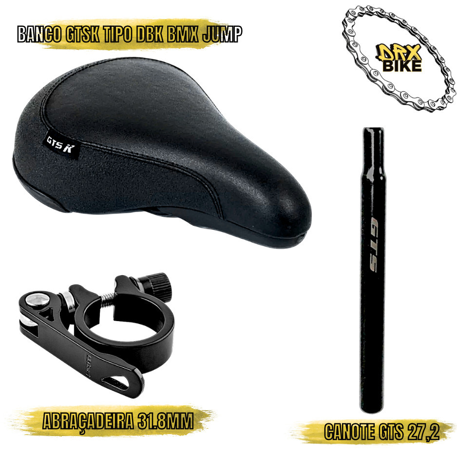 Selim Banco Gts k Tipo Ddk Bmx Jump + Canote Gts 27,2+ Abraçadeira Grau Bmx