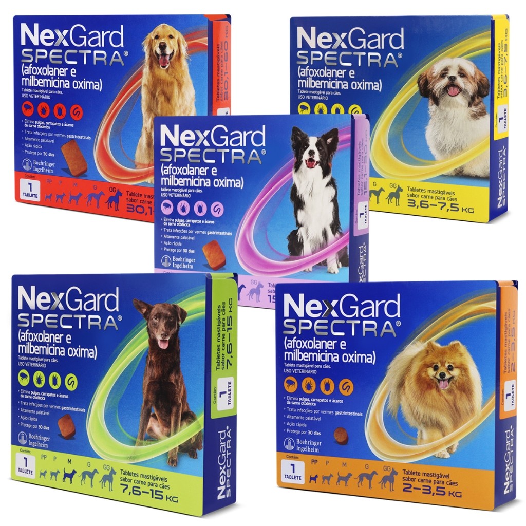 Nexgard Spectra 2kg a 60kg 1 Tablete Antipulgas e Carrapatos Para Cachorro