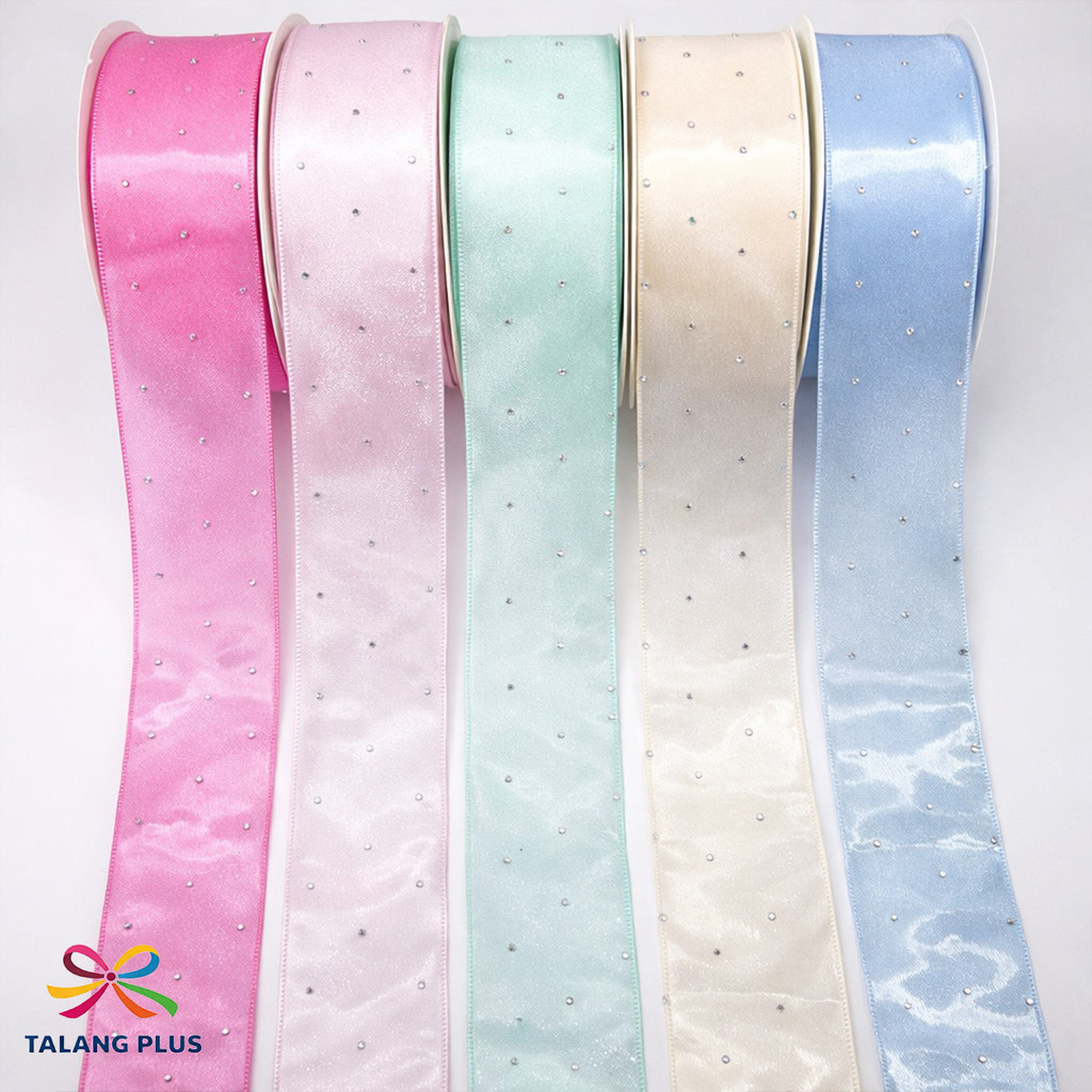Fita de Cetim com Strass 3.8cm 25 jardas (aprox. 22,8 metros)
