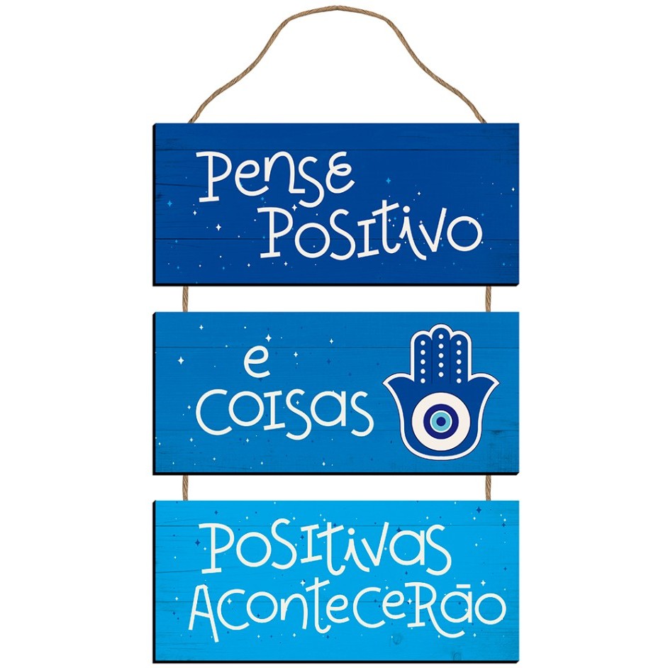 Placa Decorativa Em Mdf Pense Positivo 21,5X42 Mão Hamsa