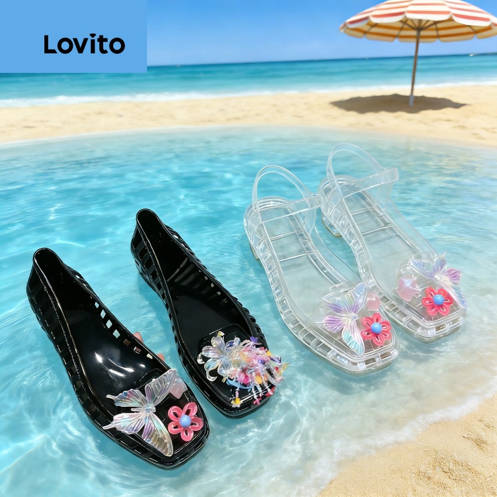 Lovito Sandálias Rasteiras De Gelatina Estilo Resort Casual Para Mulheres LFA109107