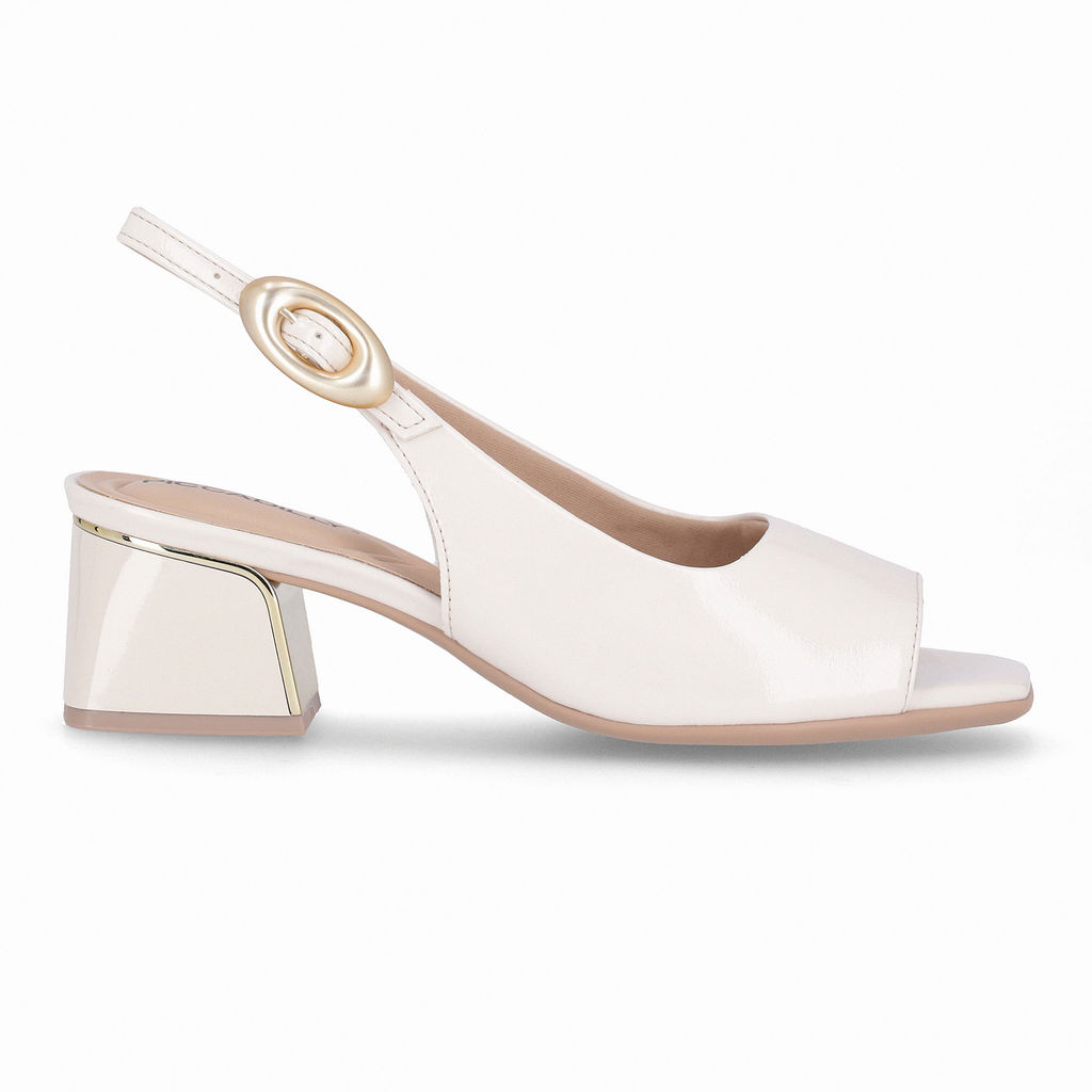 Sandália Slingback Renee Salto Médio Off White