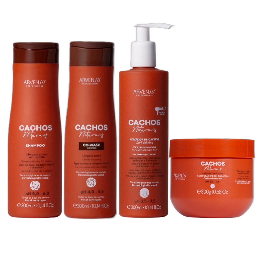 Kit Arvensis Professional Cachos Naturais - Shampoo & Co-wash & Ativador de Cachos 300ml & Máscara 300g