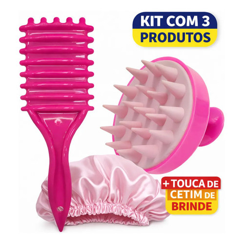 Kit Escova Fitagem De Cachos +massageadora + Touca De Cetim Sortidas/aleatorias — imagem 2 de 2