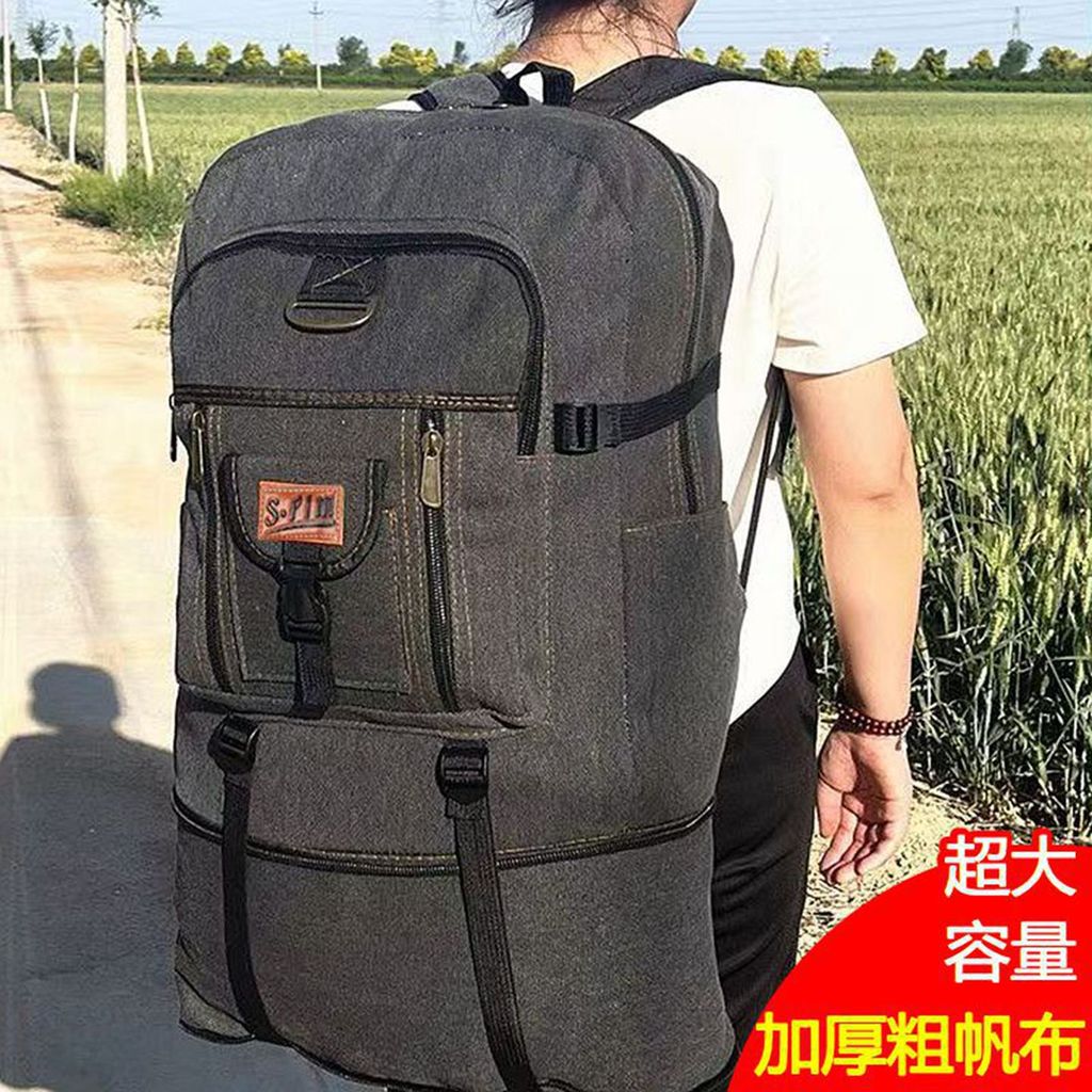 Mochila de grande capacidade, bolsa de viagem de lona, mochila masculina de grande capacidade, bolsa de montanhismo, via