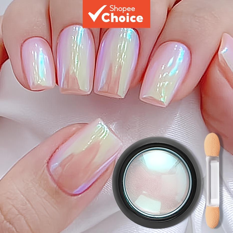 Pincel de Glitter para Unhas de Sereia Aurora Neon | Pó Refletivo Espelhado de Alto Brilho, Tom Verde