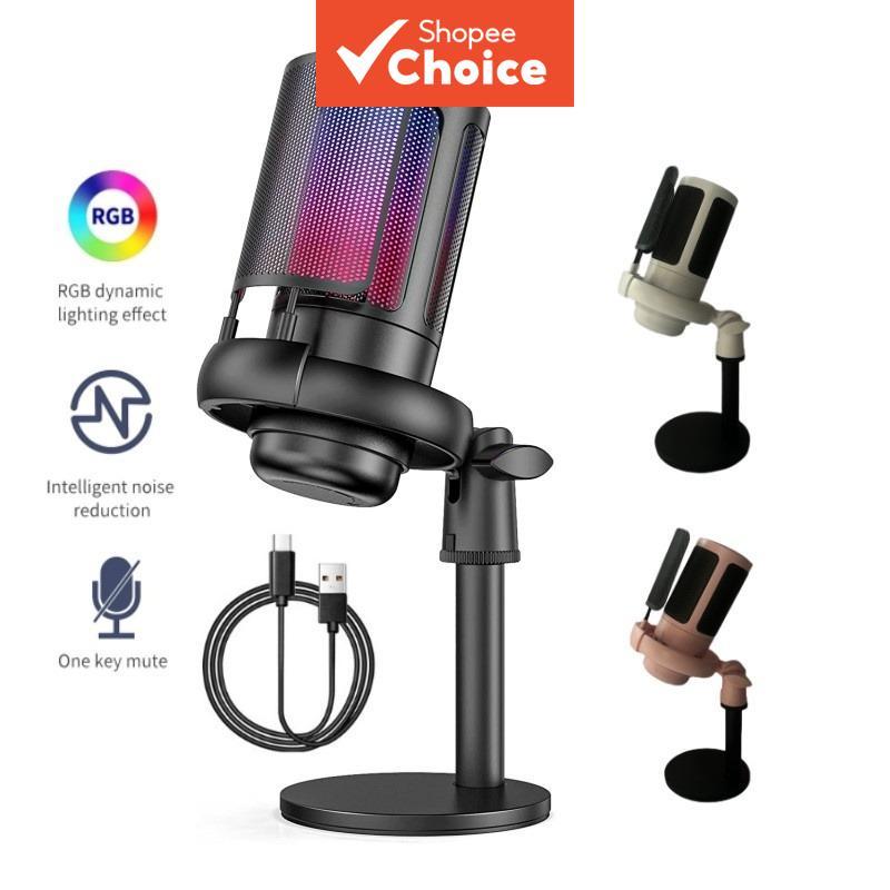 Microfone Condensador USB RGB Para Gravação De Laptop PC Gamer Com Filtro Pop Mudo