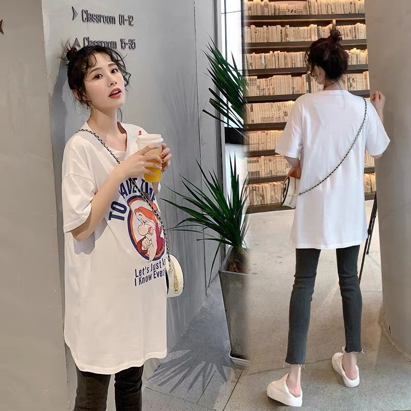 Liberação Roupa de maternidade verão camiseta moda algodão puro moda comprimento médio manga curta camiseta vestido verã