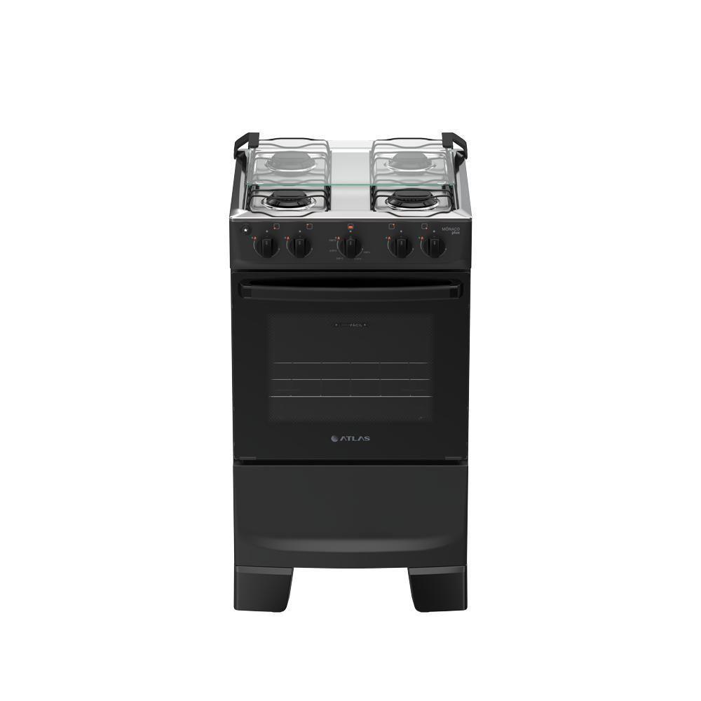Fogão 4 Bocas Atlas Mônaco Plus Mesa Inox Bivolt Preto