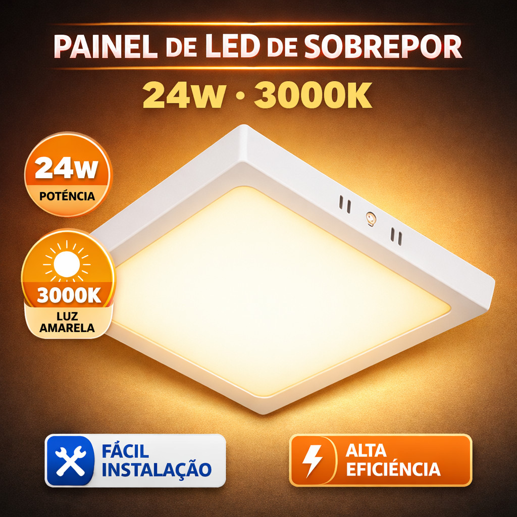 Painel Plafon Led Sobrepor 18w Quadrado 22cm Branco 3000K