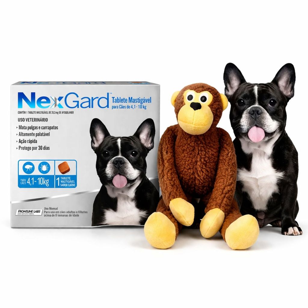 Kit Antipulgas e Carrapatos Nexgard 4 A 10kg 1 Comp + Macaco