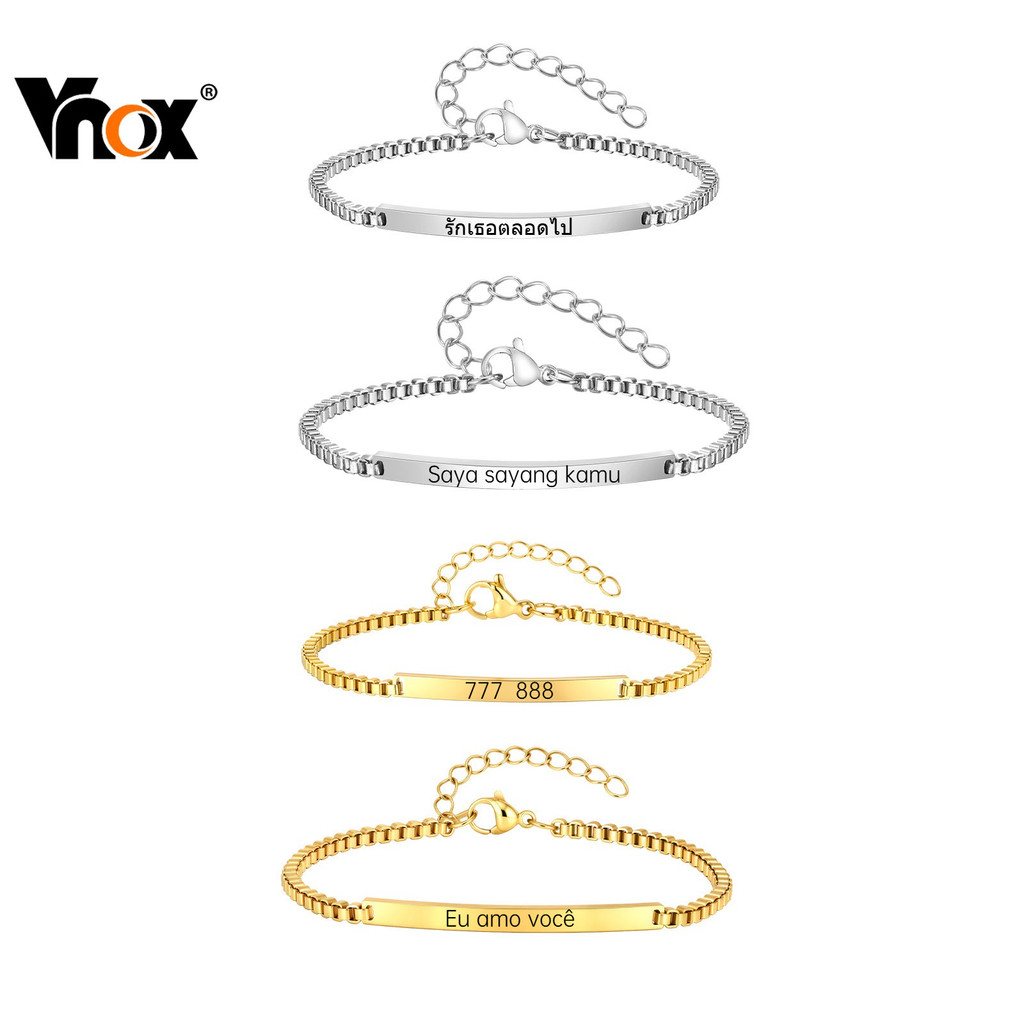 Pulseira De Casal Gravada Personalizada Vnox , Presente De Aniversário Personalizado À Prova D'água Sem Desbotamento