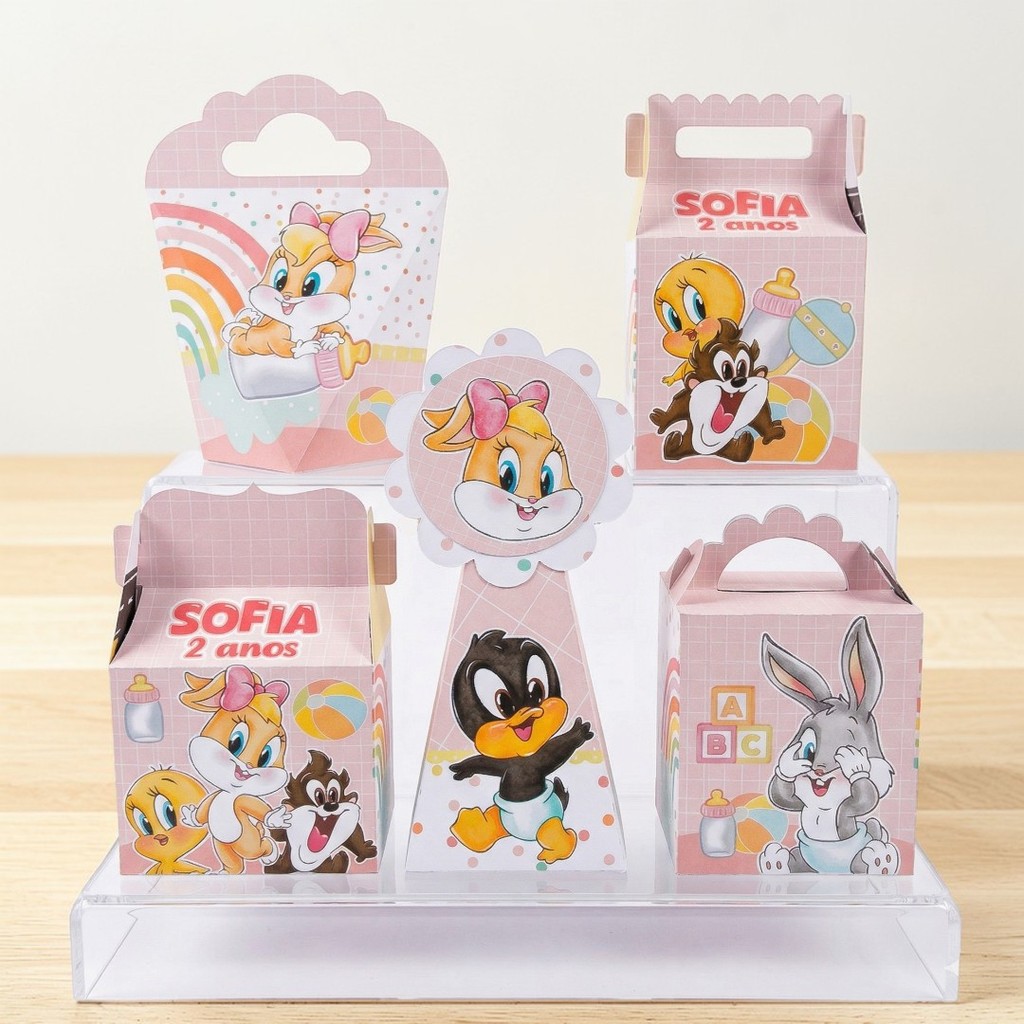 Personalizados BABY LOONEY ROSA   (PEGUE E MONTE) - kit festa - lembrancinha - aniversario - caixinhas personalizadas
