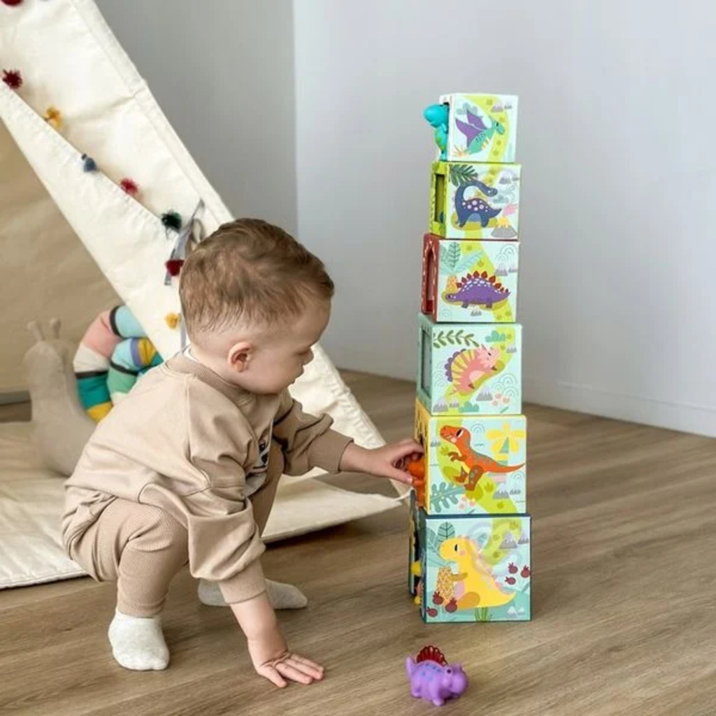 Blocos empilhar dinossauro bebê encaixe coordenação motora brinquedo educativo 12 meses+ infantil