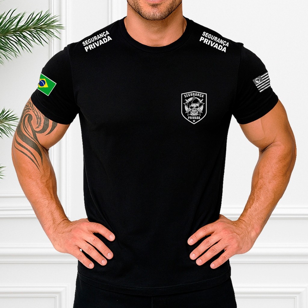T Shirt Camiseta Dry Fit Segurança Privada Masculina Manga Curta Personalizada Sem Nome Camisa