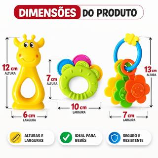 Kit Brinquedo para Bebê Mordedor + Chocalho Sensorial Seguro e Resistente