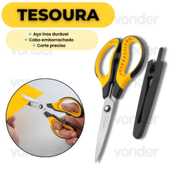 Tesoura Uso Geral Reta Vonder 7,5 Pol Aço Inox Cabo Emborrachado Alta Durabilidade