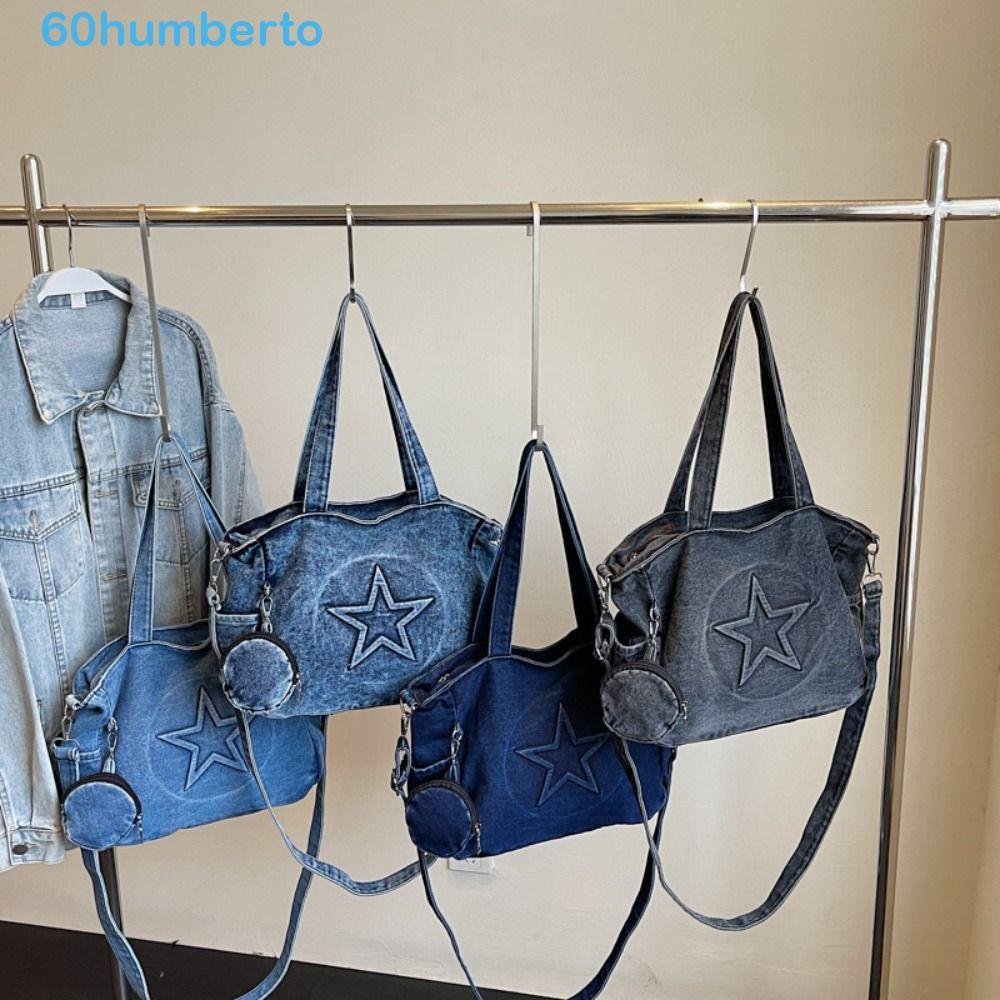 HUMBERTO Bolsas Femininas , Mensageiro Jeans Vintage , Bolsa Gótica Com Estrelas Y2k De Grande Capacidade Para Deslocame