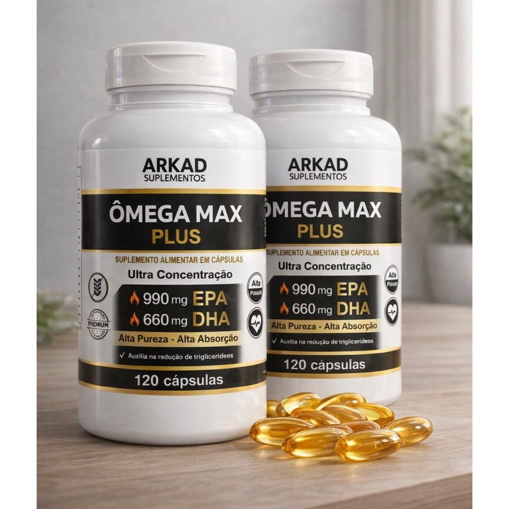 Kit 2 Ômega 3 Ultra Concentrado EPA DHA 120 Cápsulas Alta Pureza Ômega Max Plus