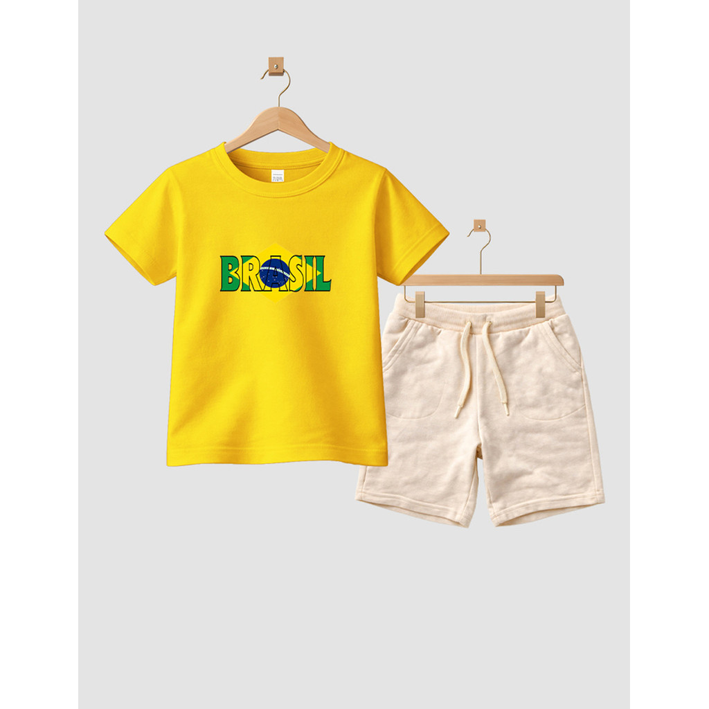 Camiseta Short Conjunto Algodão Infantil Bandeira Brasil Conjunto De Bermuda Juvenil Conjunto De Bermuda Juvenil