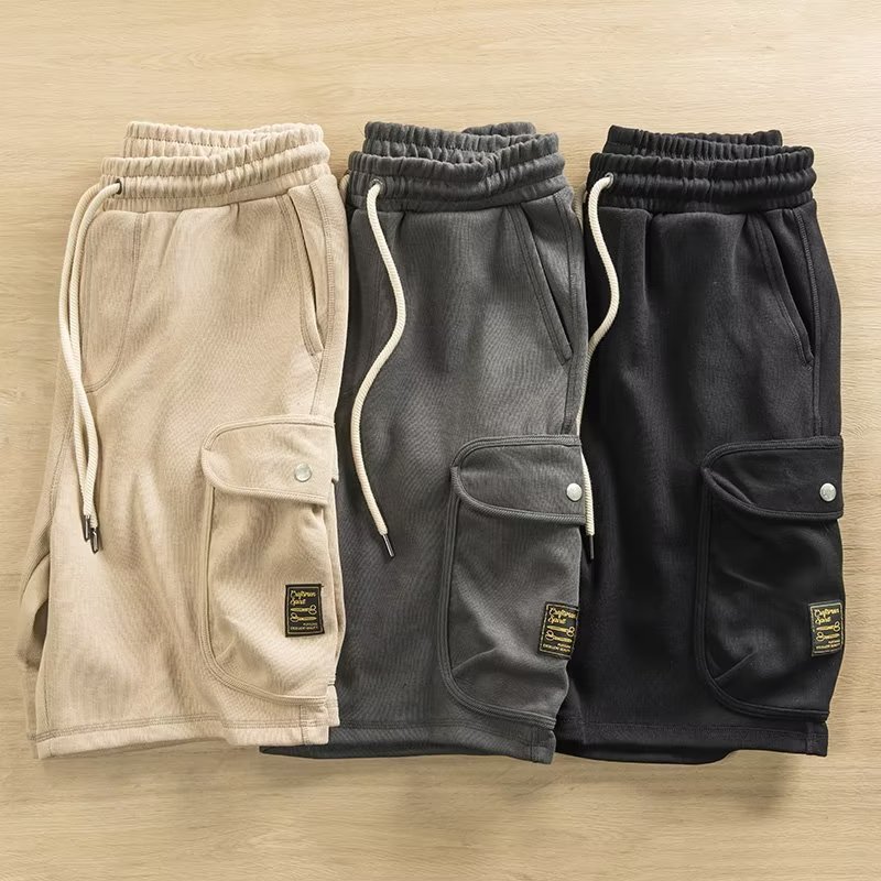Shorts de malha pesada masculino japonês Retro esportes lazer tendência cordão solto resistente ao desgaste macacão calç