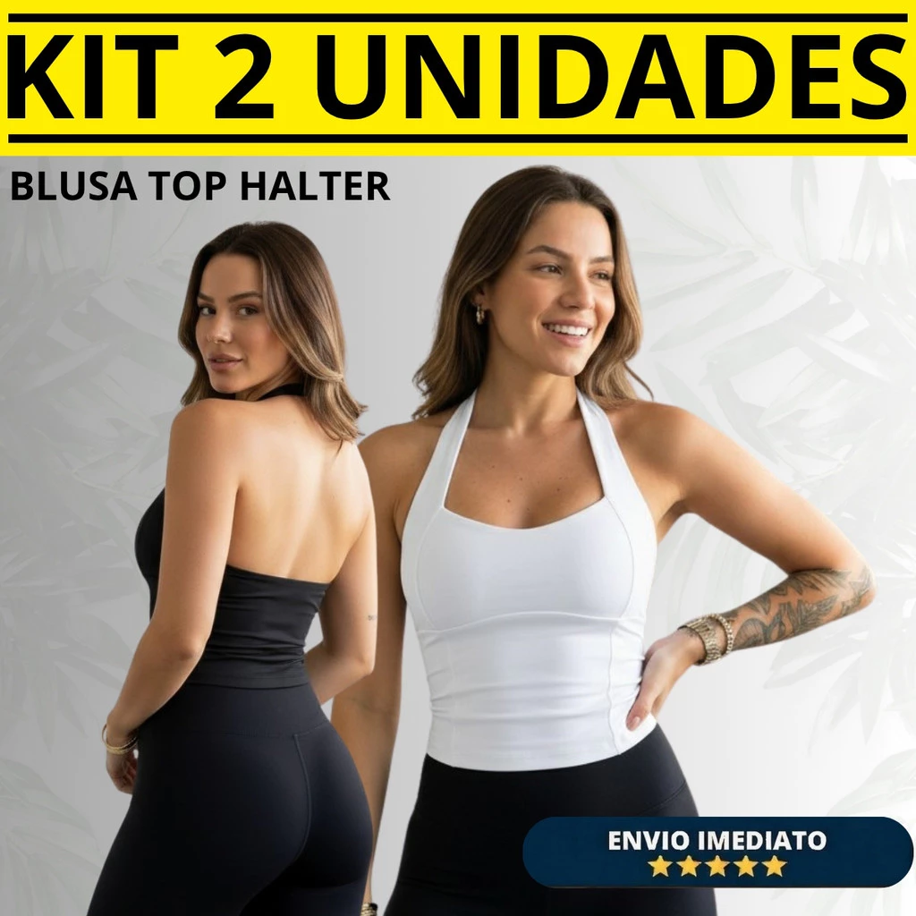 Kit 2 Regata Top Halter Blusinha Halter Neck Moda Gringa  Frente Única Costas Nuas Cropped — imagem 1
