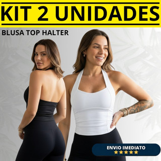 Kit 2 Regata Top Halter Blusinha Halter Neck Moda Gringa  Frente Única Costas Nuas Cropped