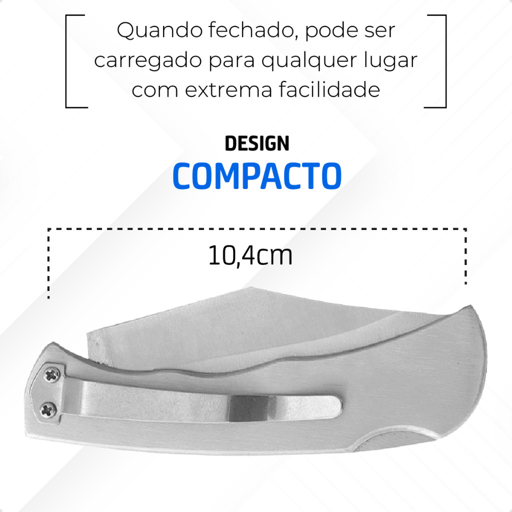 Canivete EDC Prateado Metal Reforçado Com Presilha De Bolso Inox Camping Pesca