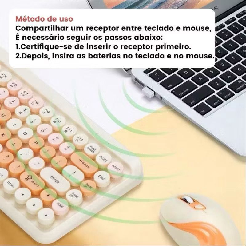 Teclado E Mouse Wireless Sem Fio Usb Bluetooth Teclas silenciosas e arredondadas — imagem 2 de 2