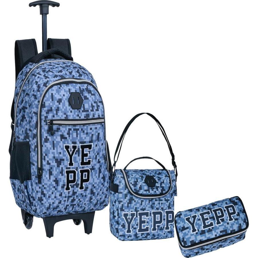 Kit Mochila Rodinha Juvenil Estojo Lancheira Camuflada Yepp