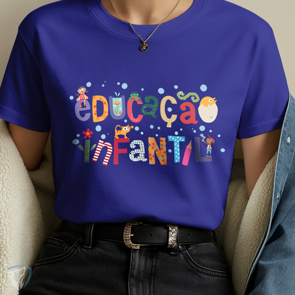 Camiseta Estampada Educação Infantil | Estilo Divertido para Sala de Aula e Eventos